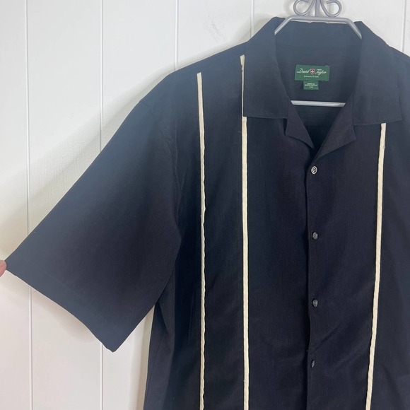 David Taylor Collection Black and White Button front Short Sleeve Shirt SZ L - Picture 2 of 5